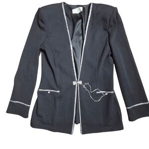 St John Evening by Marie Gray Wool Blend Knit Blazer 10 Rhinestone Chain Glam